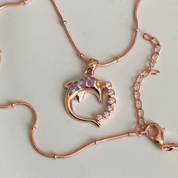 Dazzling opal dolphin 🐬 on rose chain - Picture 2 of 8